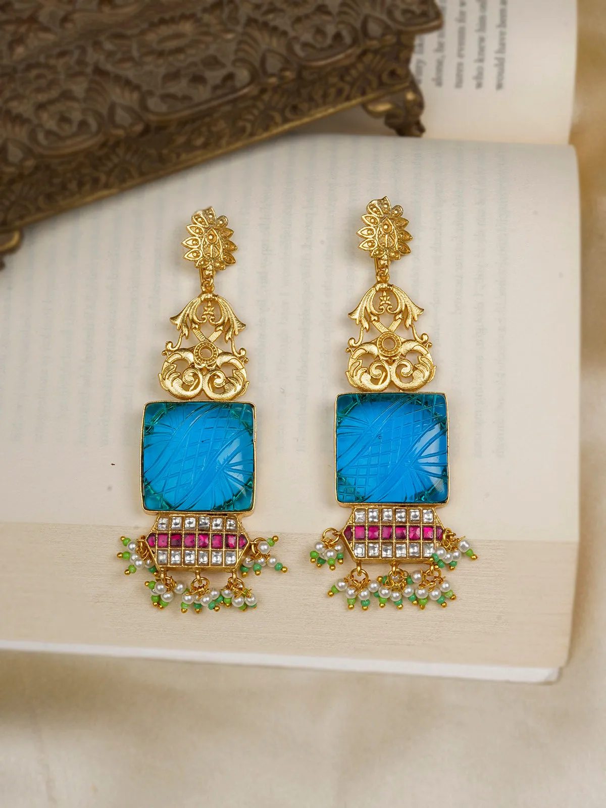 Multicolor Gold Plated Mishr Earrings - MR-E187M