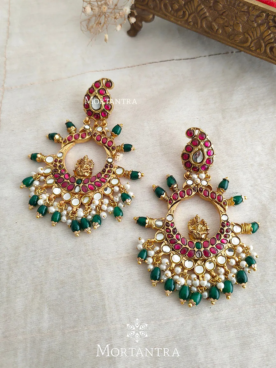 Multicolor Gold Plated Temple Earrings - TMPEAR61M