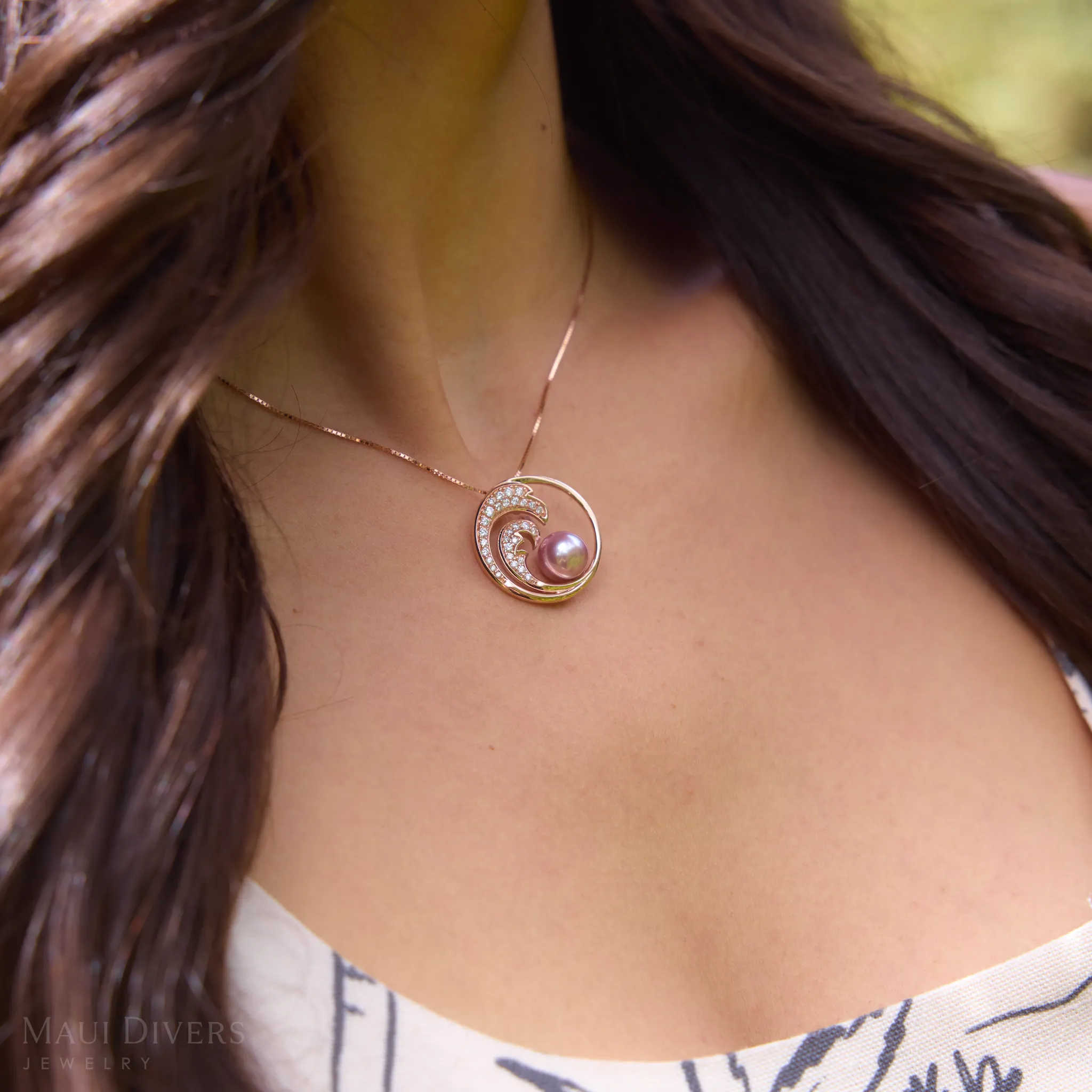 Nalu Lilac Freshwater Pearl Pendant in Rose Gold with Diamonds - 24mm