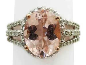 Natural Morganite & Earth Mined Diamond Ring 10k Rose Gold Size 6.5
