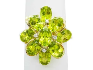 Natural Peridot & Earth Mined Diamond Cluster Ring 14k Gold Size 11