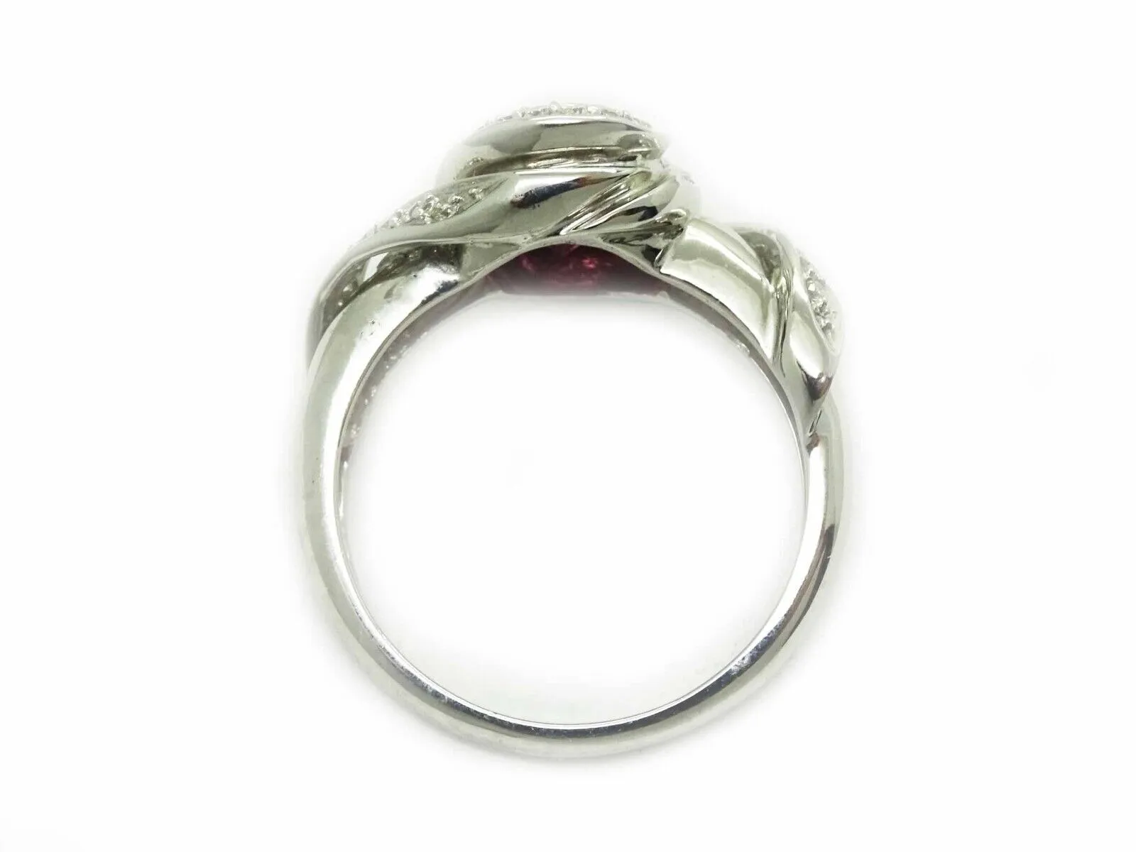 Natural Rubellite Tourmaline & Diamond Ring 14k White Gold Size 9