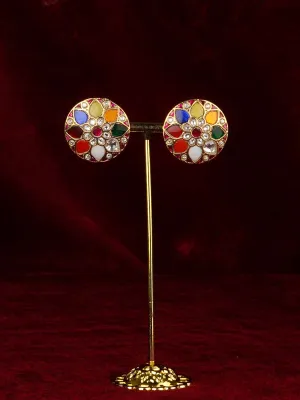 Navratna Gold Plated Jadau Kundan Earrings - ME1383N