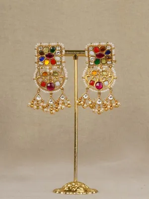 Navratna Gold Plated Mishr Earrings - MR-E317N