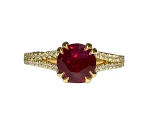 No Heat Burma Ruby Round Ring 2.05 Cts
