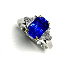 No Heat Ceylon Sapphire Emeraldcut Ring 3.25 cts