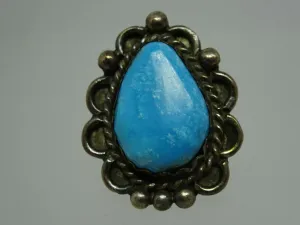 Old Pawn Native American Navajo Sterling Turquoise Ring Sawtooth Bezel  Size 4.5