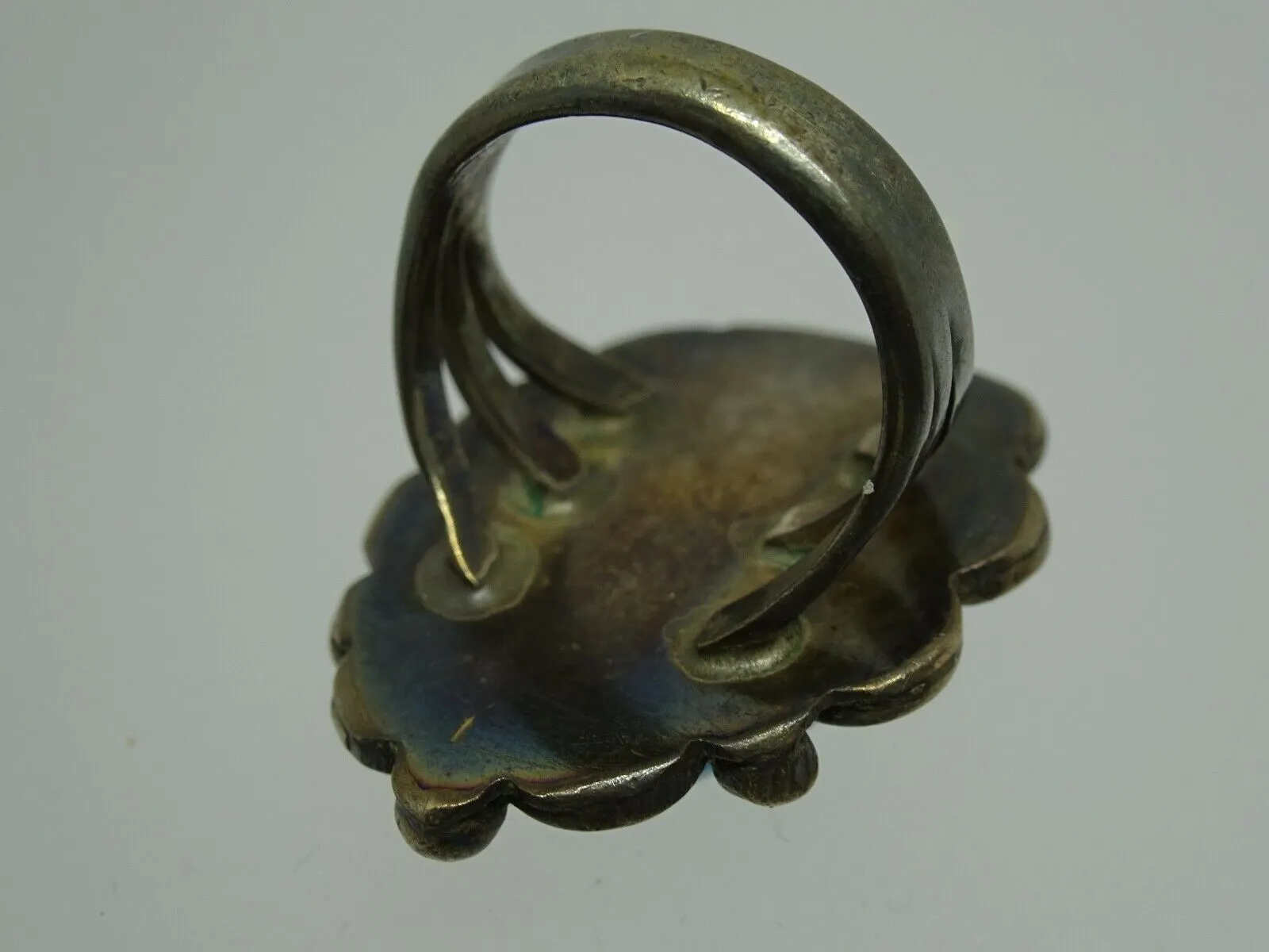 Old Pawn Native American Navajo Sterling Turquoise Ring Sawtooth Bezel  Size 4.5