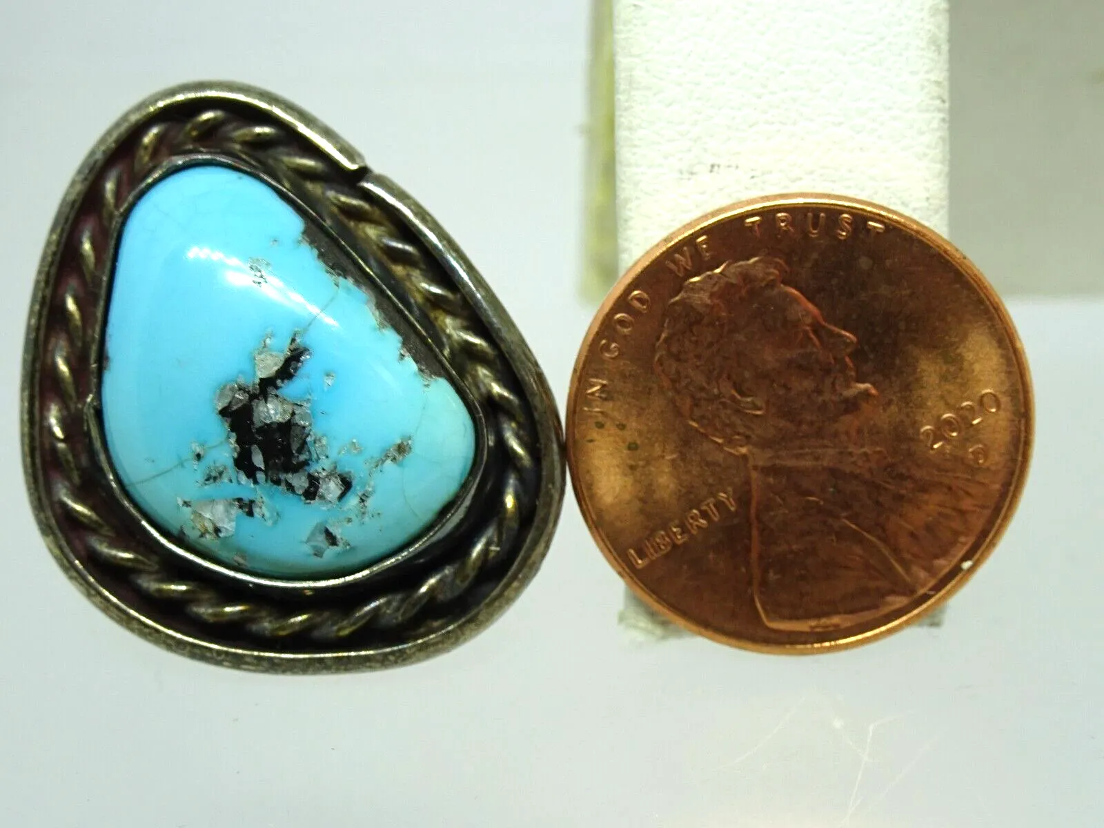 Old Pawn Navajo Native American Sterling Turquoise Ring, Size 6
