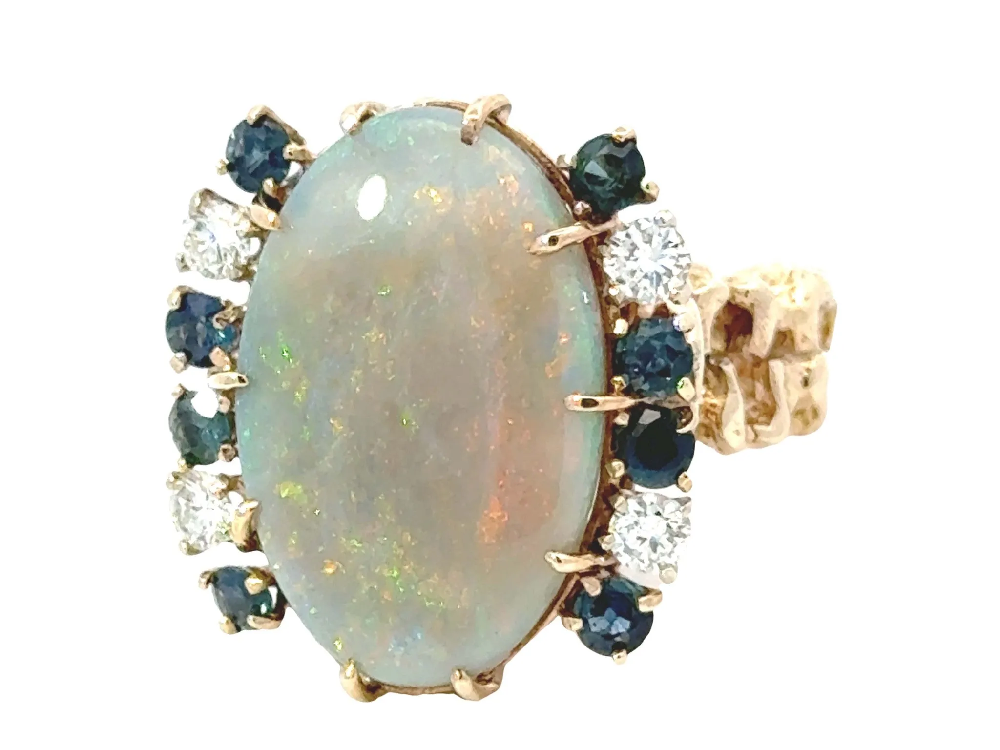 Opal Diamond Sapphire Ring 14k Yellow Gold