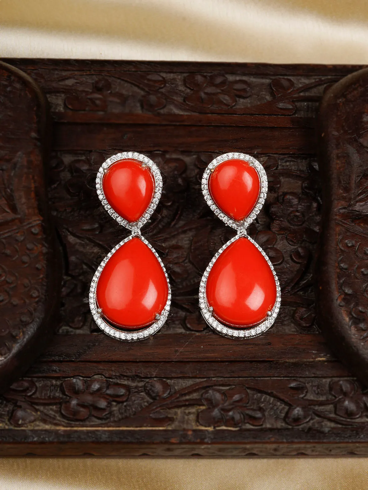 Orange Color Silver Plated Contemporary Earrings - CC-EAR10OR