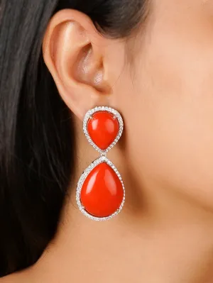 Orange Color Silver Plated Contemporary Earrings - CC-EAR10OR