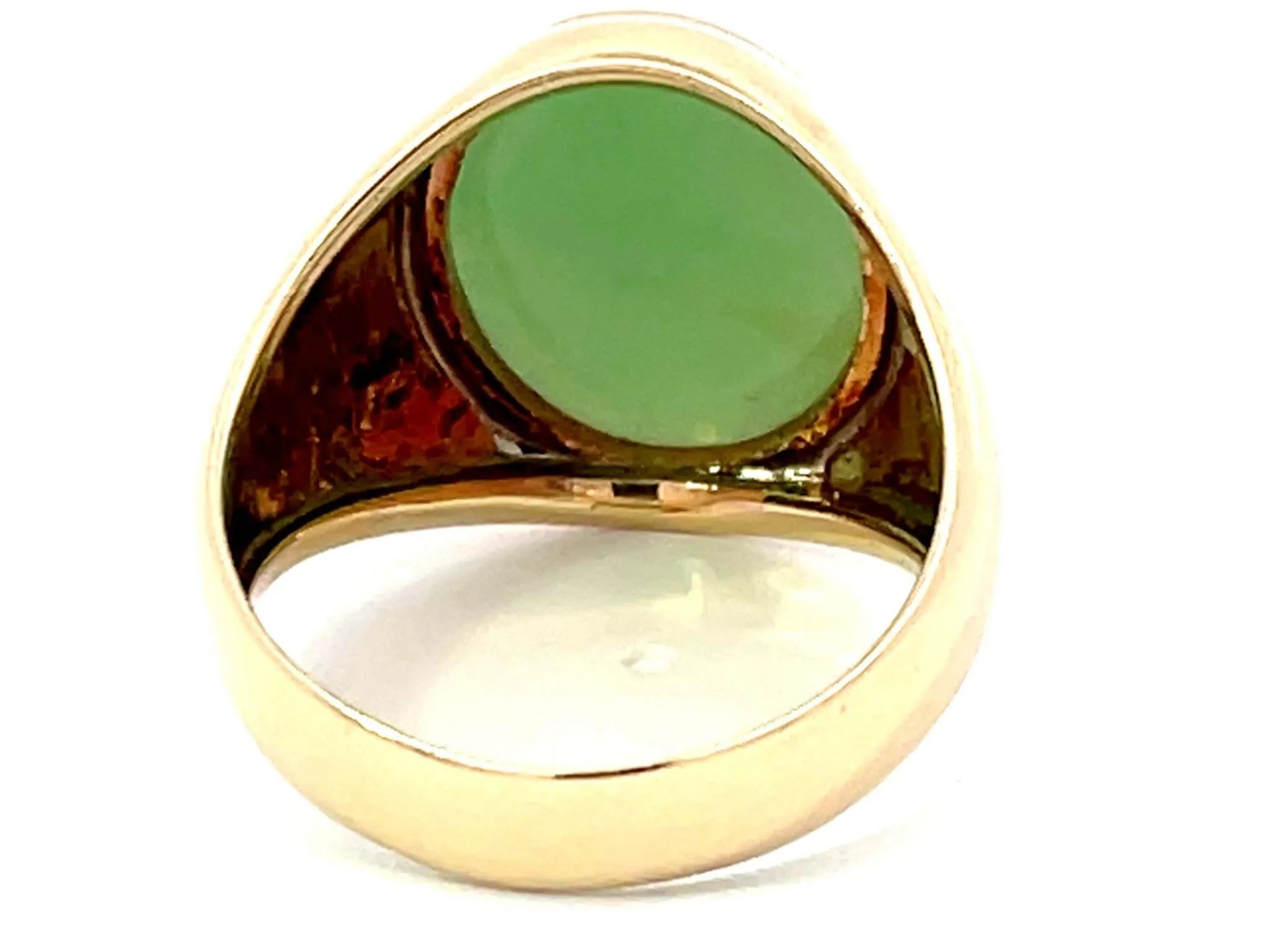 Oval Cabochon Green Jade Ring in 14K Yellow Gold