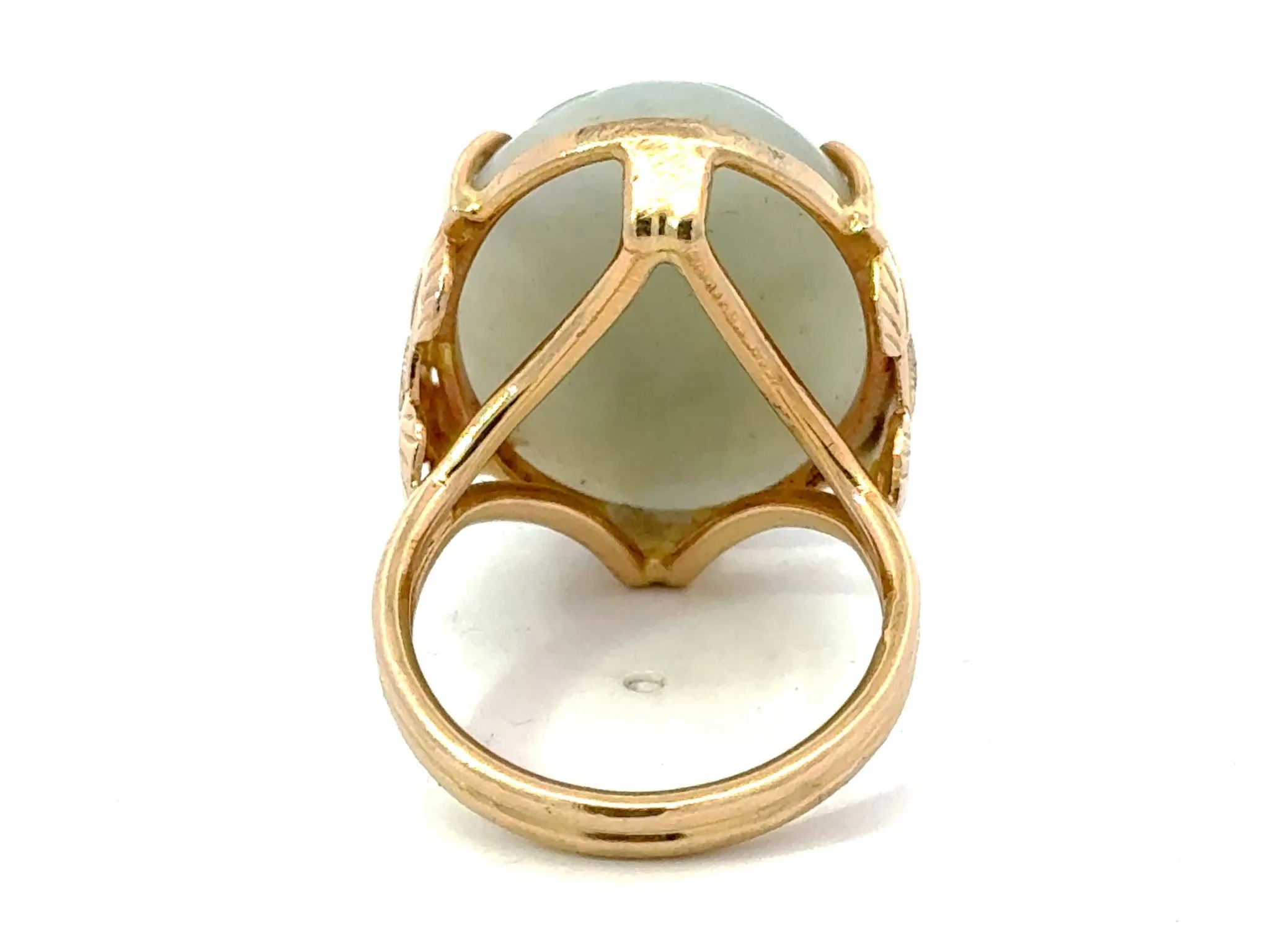 Oval Carved Nephrite Jade Ring 14K Yellow Gold