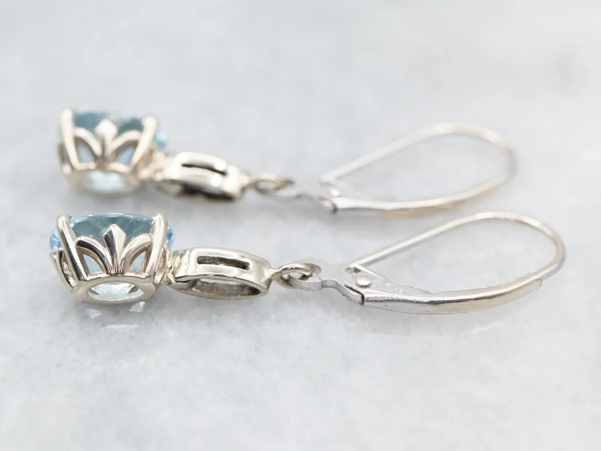 Oval Cut Aquamarine and Diamond Drop Earrings