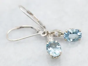 Oval Cut Aquamarine and Diamond Drop Earrings