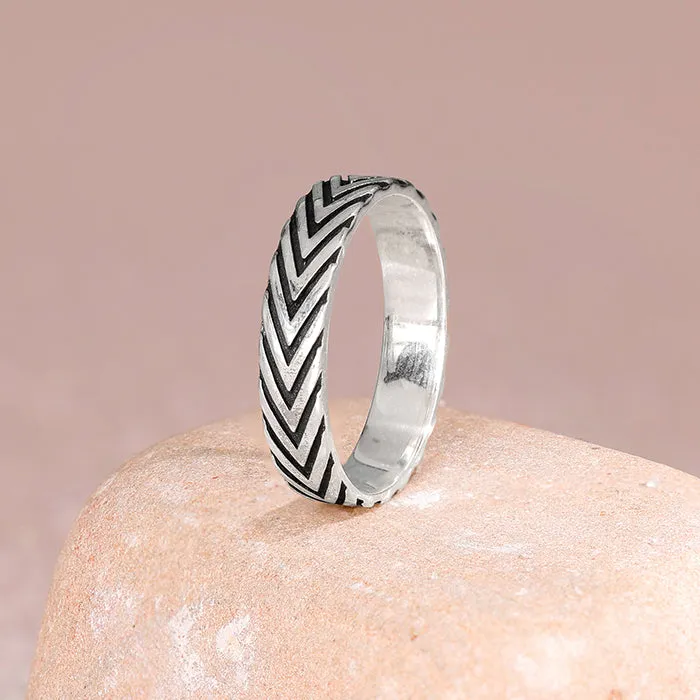 Oxidised Silver Chevron Ring For Him