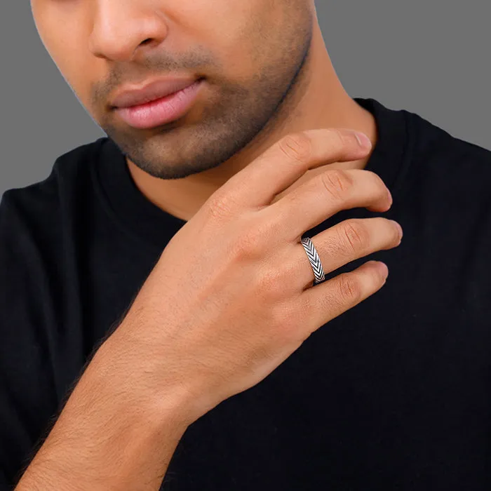 Oxidised Silver Chevron Ring For Him