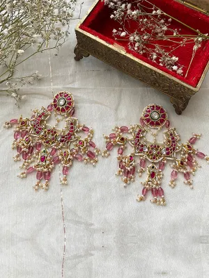Pink Color Gold Plated Jadau Kundan Earrings - ME774YRB