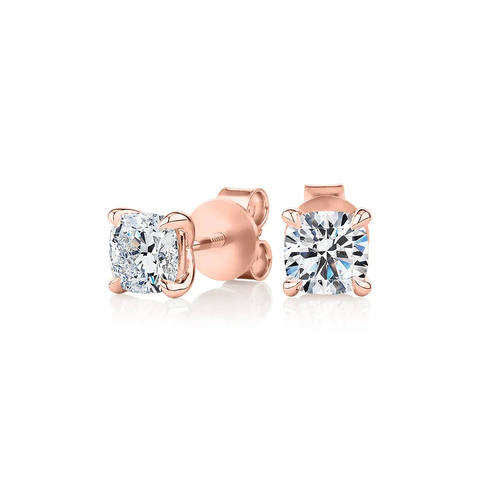 Premium Certified Lab-Grown Diamond, 1.40 carat TW cushion stud earrings in 14 carat rose gold