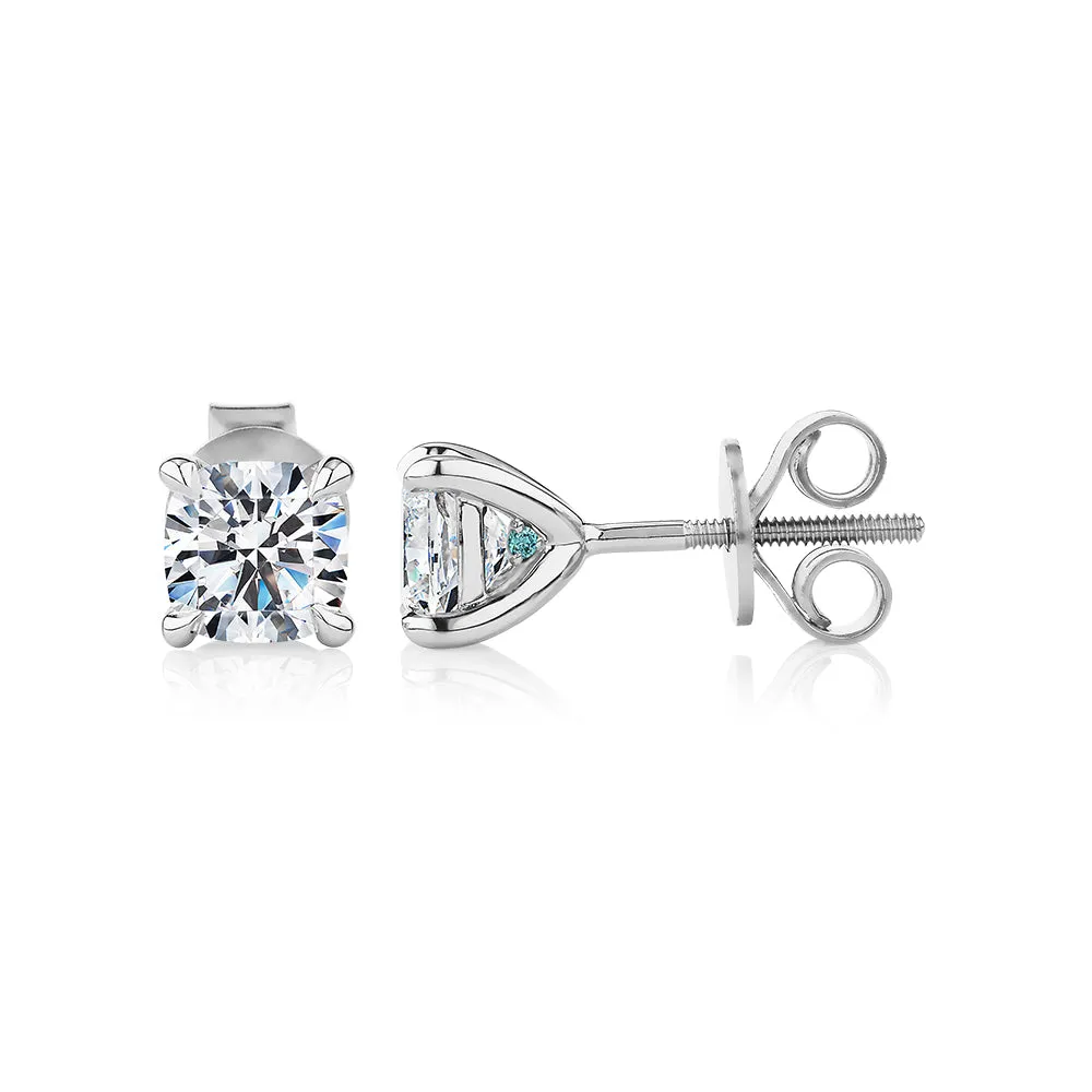 Premium Certified Lab-Grown Diamond, 1.40 carat TW cushion stud earrings in 14 carat white gold