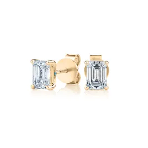 Premium Certified Lab-Grown Diamond, 1.40 carat TW emerald cut stud earrings in 14 carat yellow gold