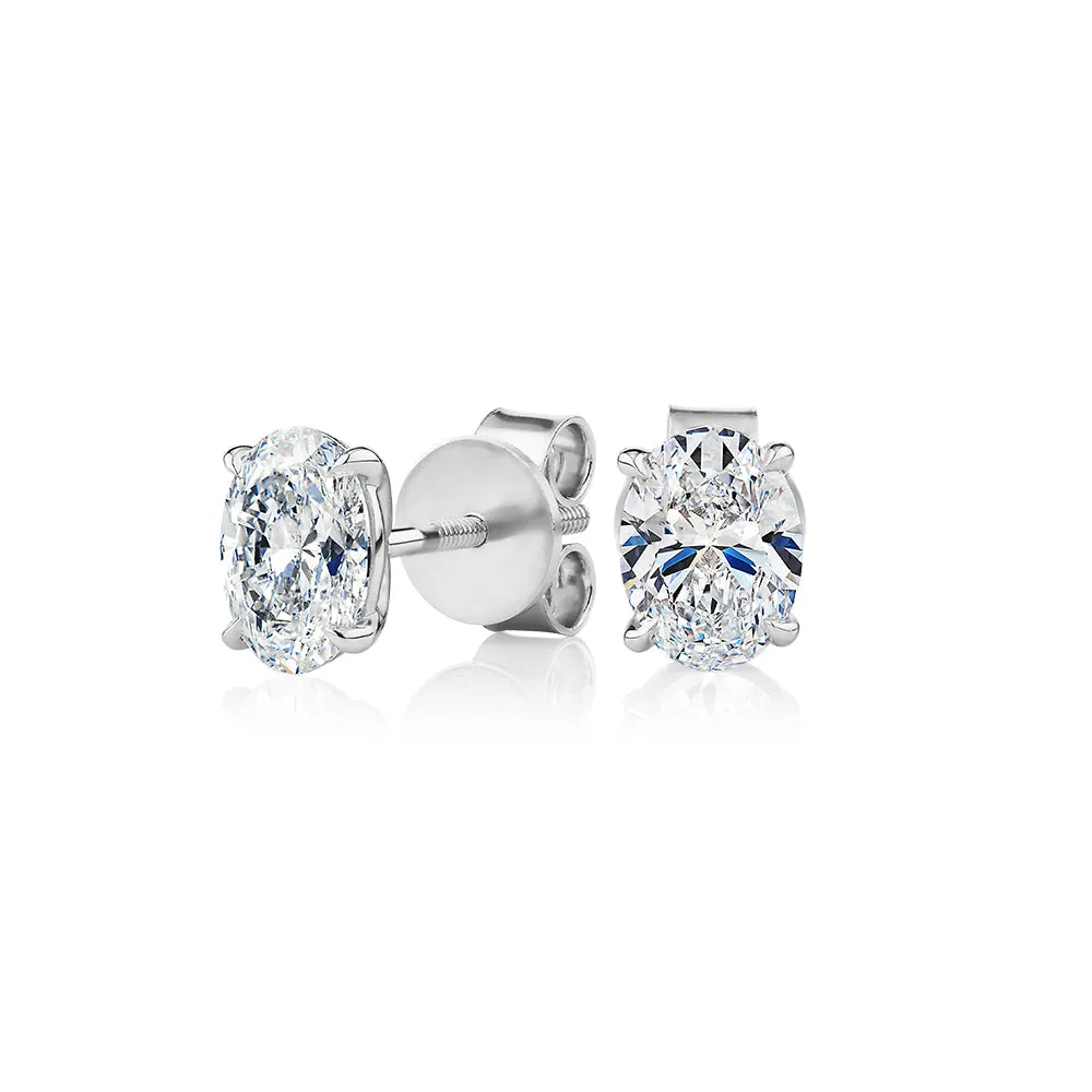 Premium Certified Lab-Grown Diamond, 1.40 carat TW oval stud earrings in 14 carat white gold