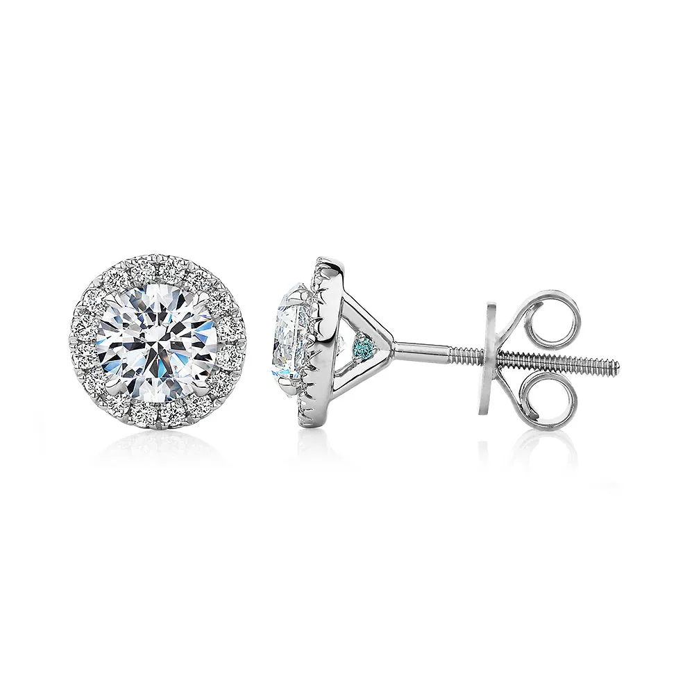 Premium Certified Lab-Grown Diamond, 1.67 carat TW round brilliant halo earrings in 14 carat white gold