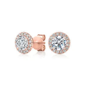 Premium Certified Lab-Grown Diamond, 1.67 carat TW round brilliant halo earrings in 18 carat rose gold