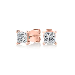 Premium Lab-Grown Diamond, 1.40 carat TW princess cut stud earrings in 14 carat rose gold