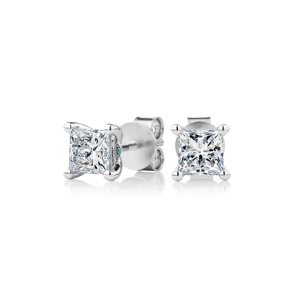 Premium Lab-Grown Diamond, 1.40 carat TW princess cut stud earrings in 14 carat white gold