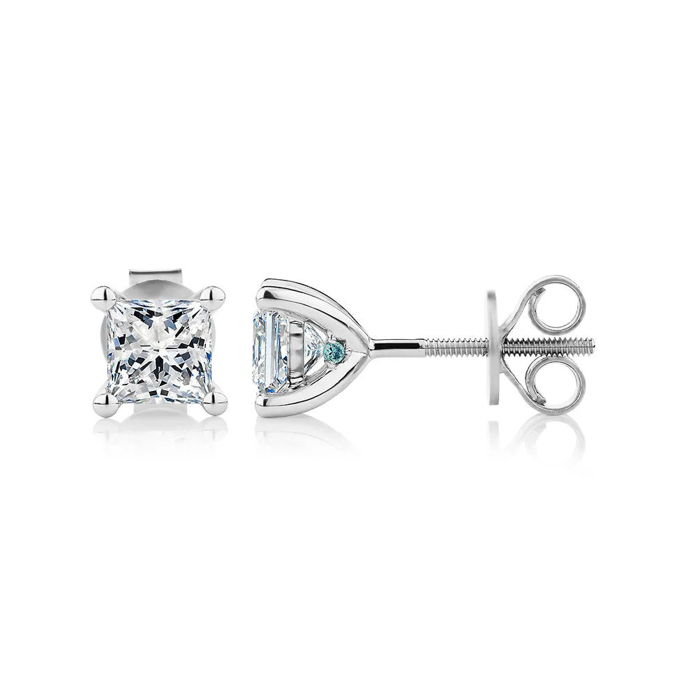 Premium Lab-Grown Diamond, 1.40 carat TW princess cut stud earrings in 18 carat white gold
