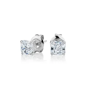 Princess Cut stud earrings with 1 carat* of diamond simulants in 10 carat white gold