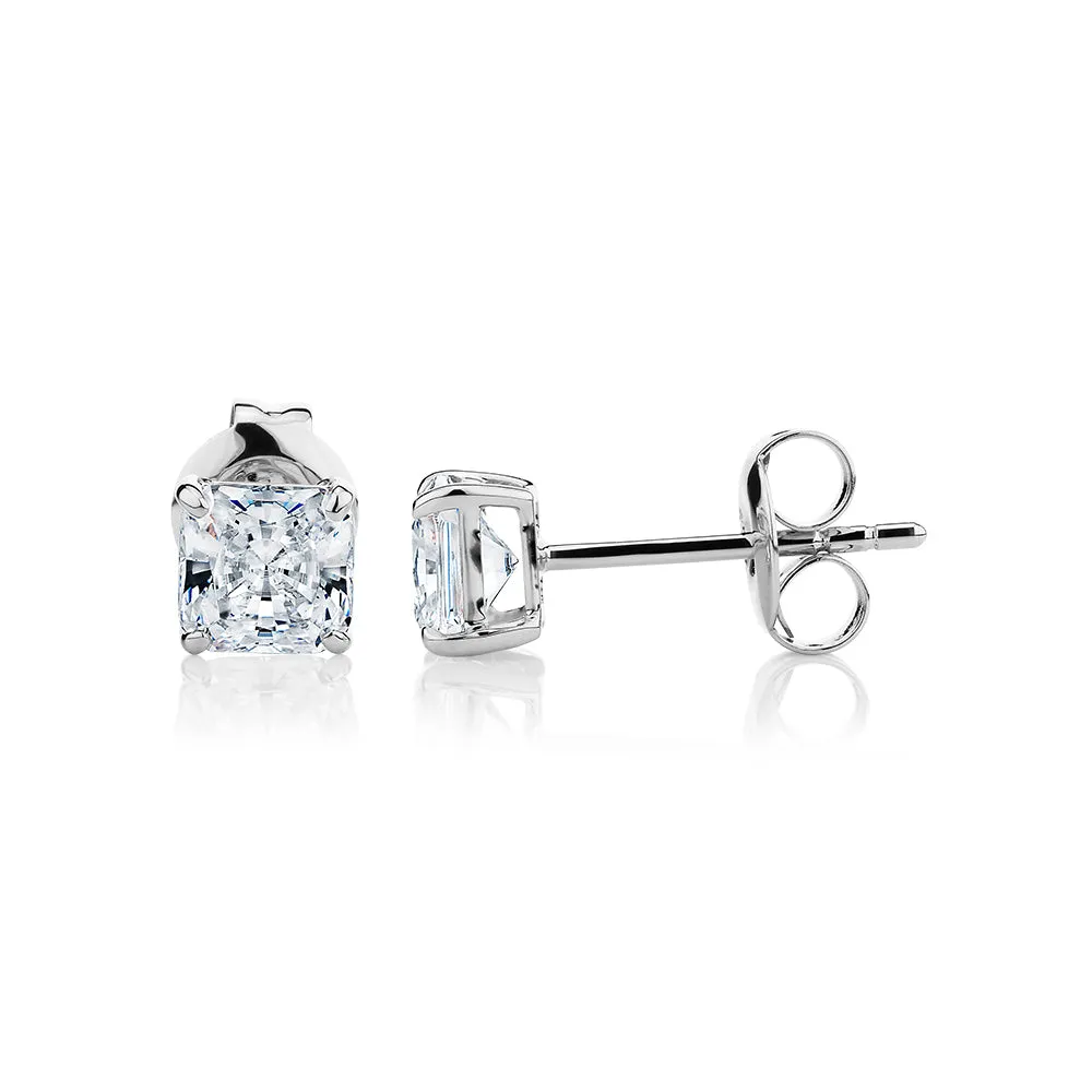 Princess Cut stud earrings with 1 carat* of diamond simulants in 10 carat white gold