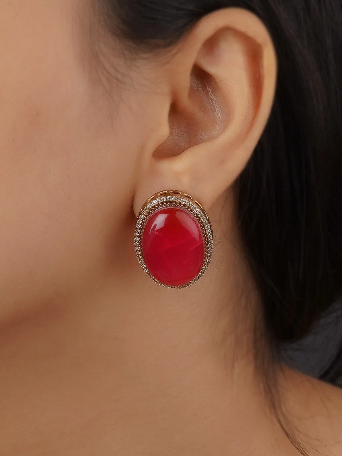 Red Color Gold Plated Faux Diamond Earrings - CZEAR549R