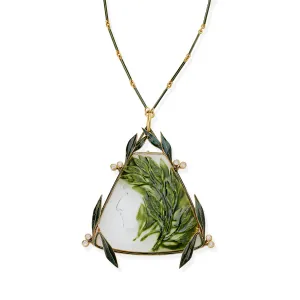 Ren?? Lalique Art Nouveau Crystal, Enamel and Diamond Pendant Necklace