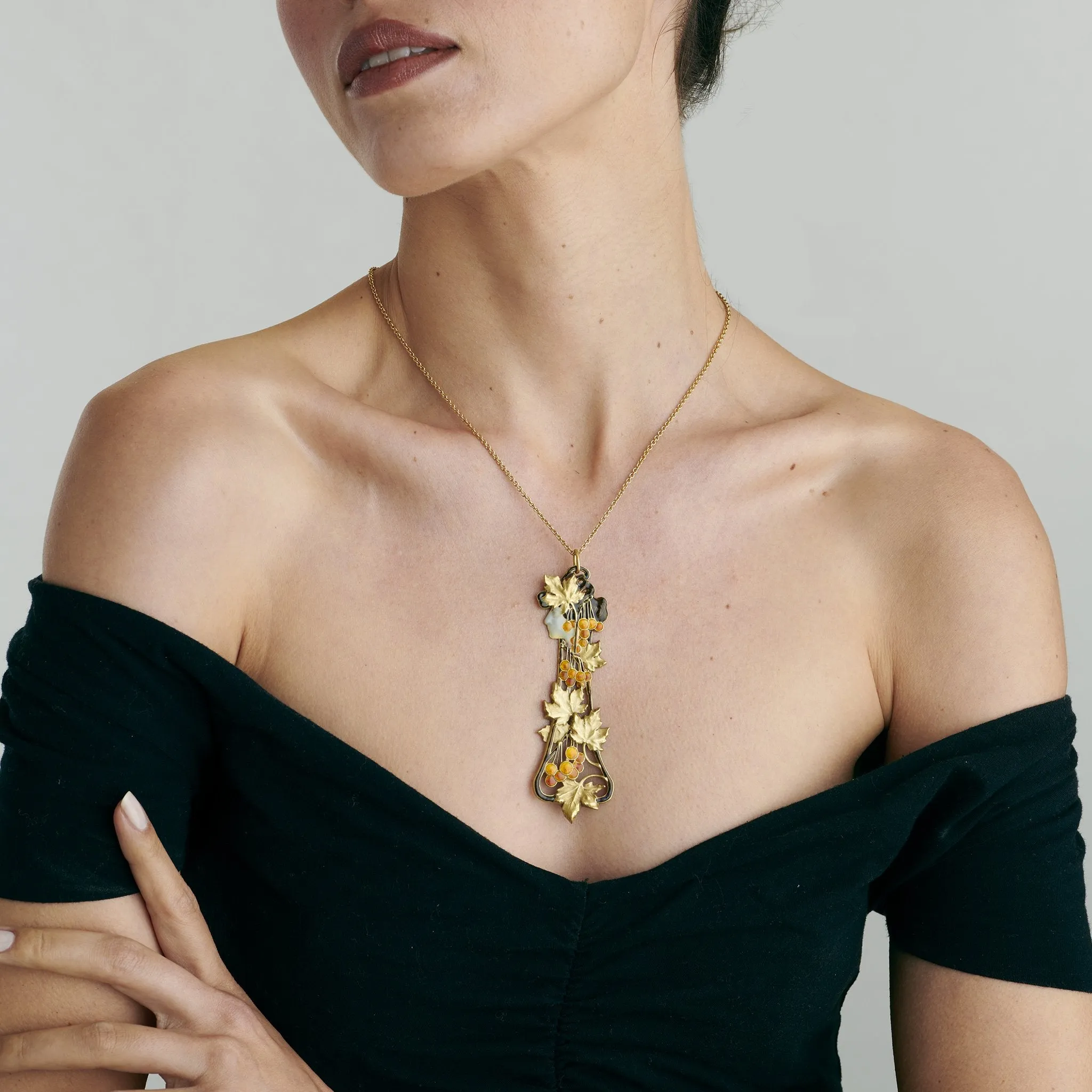 Ren?? Lalique ??Automne?? Gold and Basse-Taille Enamel Pendant
