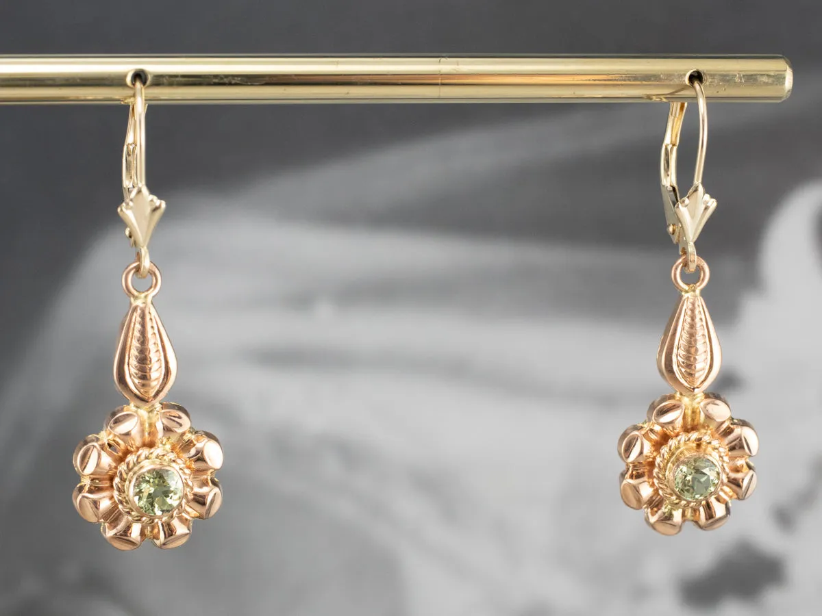 Rose Gold Mali Garnet Flower Drop Earrings
