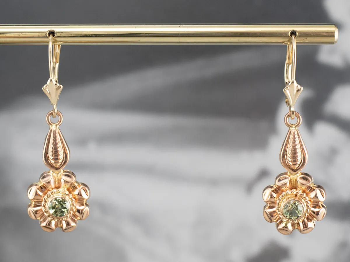 Rose Gold Mali Garnet Flower Drop Earrings