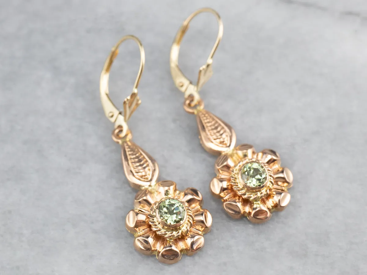 Rose Gold Mali Garnet Flower Drop Earrings