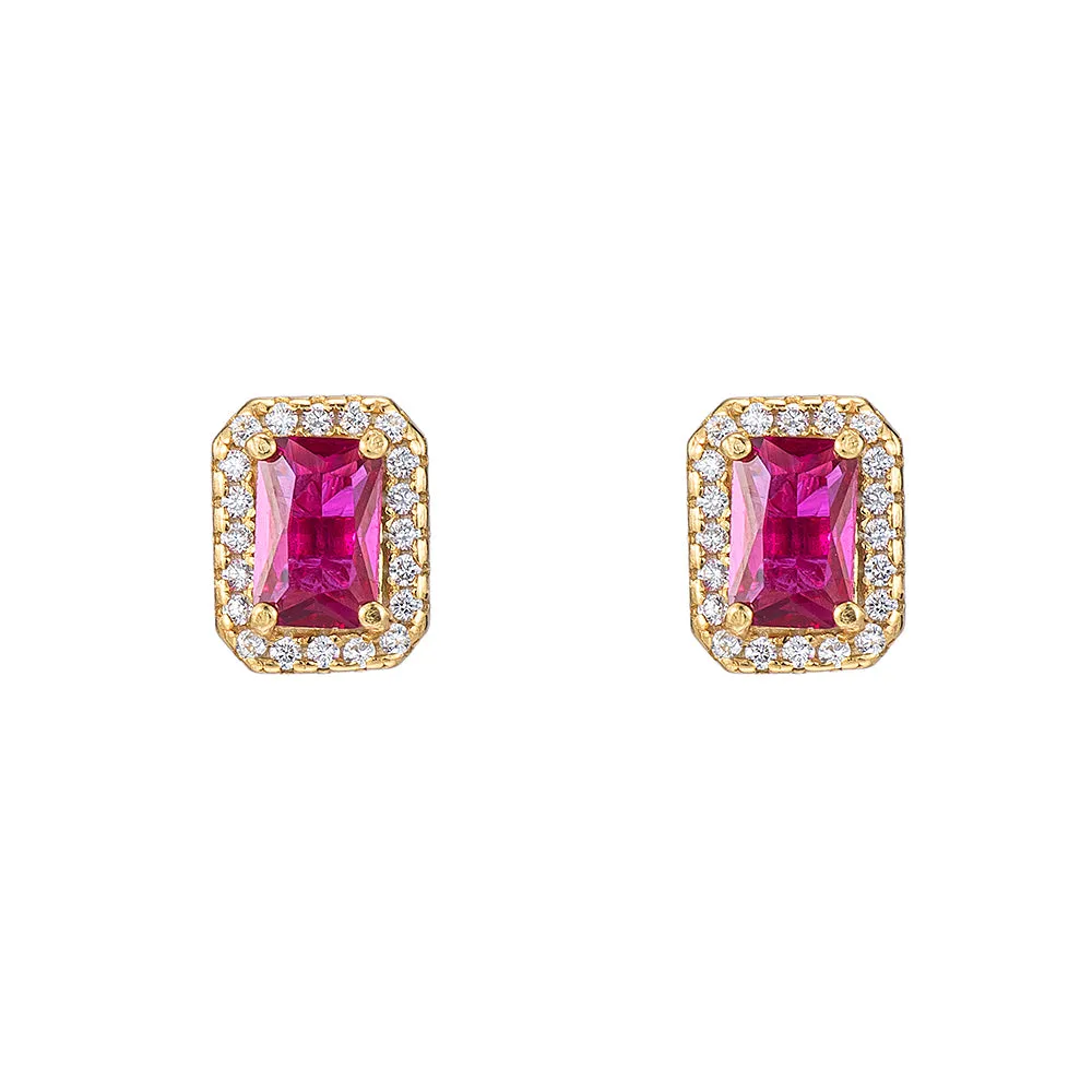 Ruby and CZ Stud Earrings