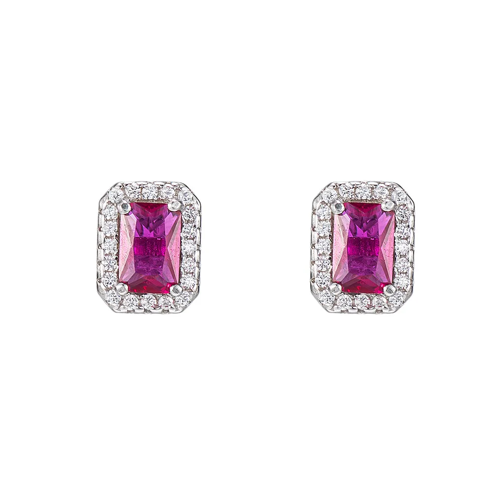 Ruby and CZ Stud Earrings