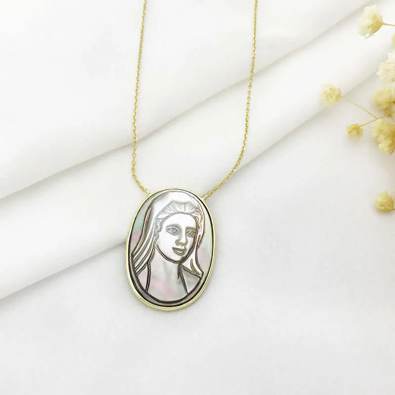 S925 Virgin Mary Natural Shell Virgencita Necklace