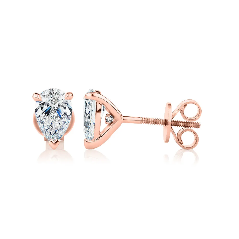 Signature Simulant Diamond 1.40 carat* TW pear stud earrings in 14 carat rose gold