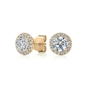 Signature Simulant Diamond 1.67 carat* TW round brilliant halo earrings in 14 carat yellow gold