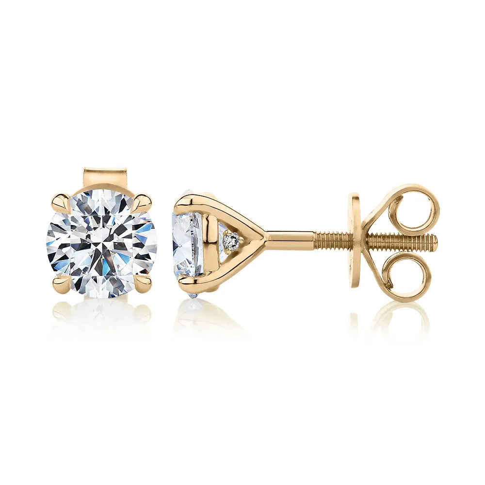 Signature Simulant Diamond 2.00 carat* TW round brilliant stud earrings in 14 carat yellow gold