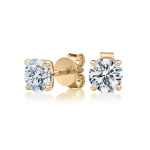 Signature Simulant Diamond 2.00 carat* TW round brilliant stud earrings in 14 carat yellow gold