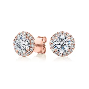 Signature Simulant Diamond 2.35 carat* TW round brilliant halo earrings in 14 carat rose gold