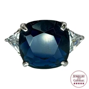 Silver Tone Faux Blue Sapphire Trillion CZ Stones Ring Size 7 Statement Chunky