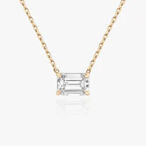 Solitaire Emerald 14K Rosegold Necklace w. Lab-Grown Diamond
